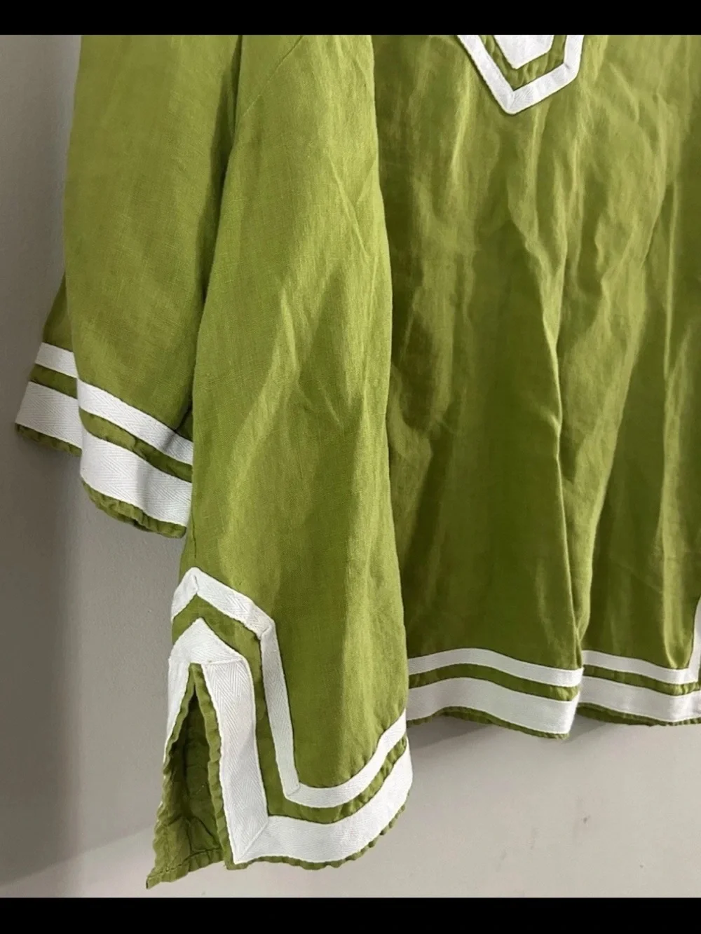 Alexandra Bartlett Top Tunic Blouse Popover 1X Green 100% Linen 3/4 Sleeve Split - Picture 6 of 8